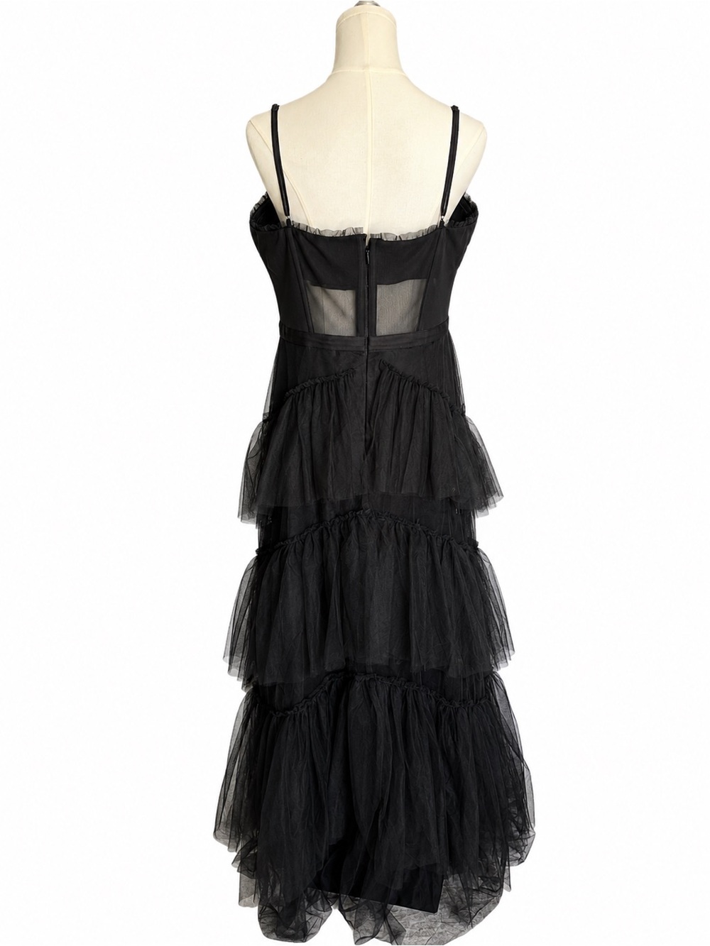 BCBGMAXAZRIA Oly Black Tiered Tulle Corset Maxi Gown Dress Sz 14 - Picture 4 of 10